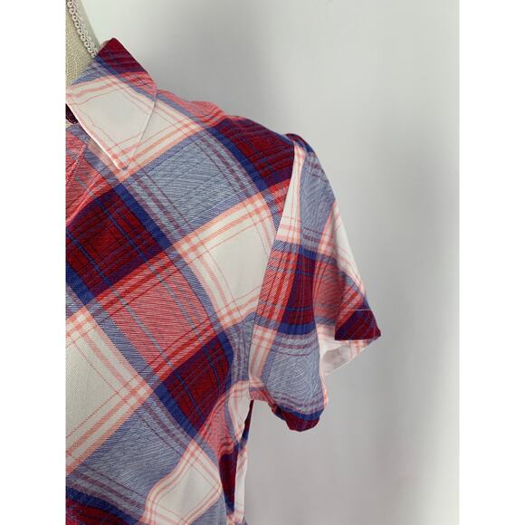 Rock & Republic Plaid T Shirt Midi Dress Womens Small Red Blue Short Sleeve - Picture 4 of 9